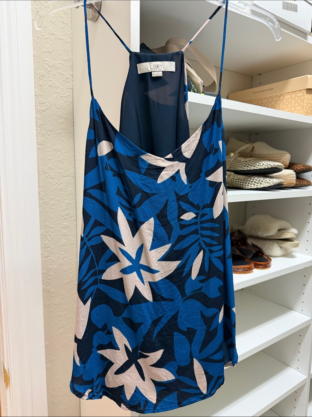 LOFT Blue and White Floral Spaghetti-Strap Camisole